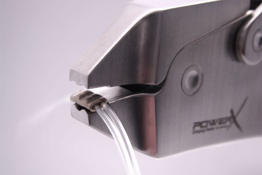 Close-up of a PowerX Crimper with crimp in it