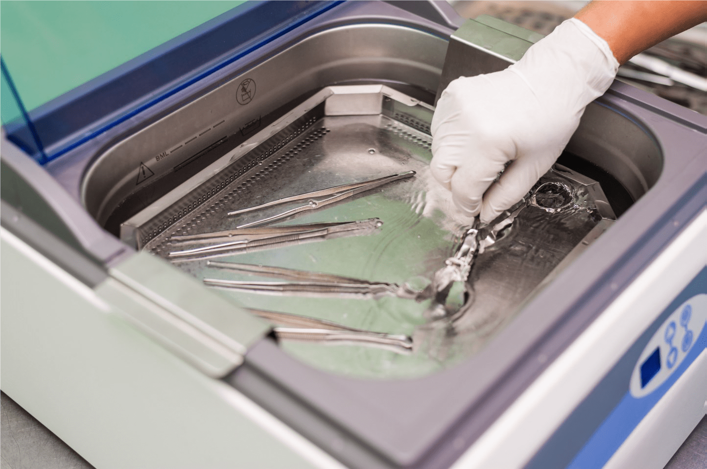 Veterinary surgical tools being cleaned