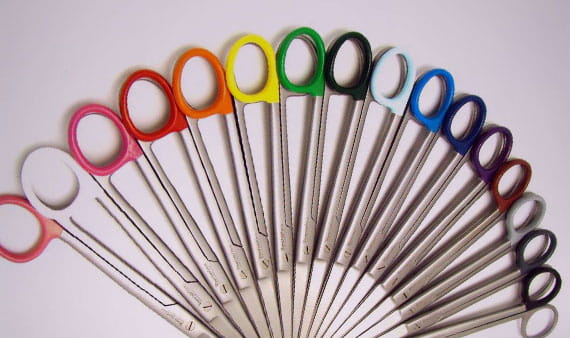Fan of scissors wit colored handles